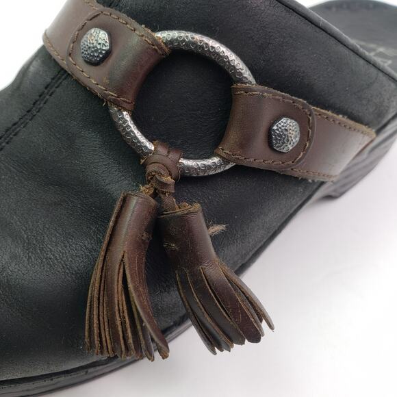 Dansko Womens Sz EU 37 US 6.5-7 Black Leather Slip On Work Nurse Mule Clog Shoes - Picture 10 of 12